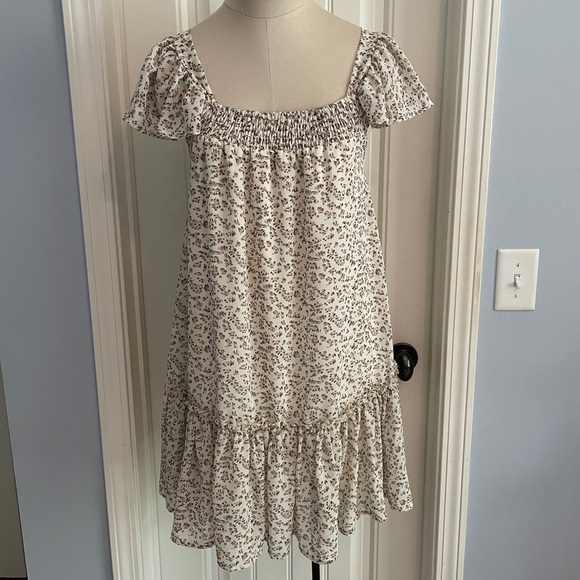 NEW She + Sky Small Mini Dress ~ Smocked Flutter Sleeve ~ Peasant Cottage Core - Picture 1 of 8